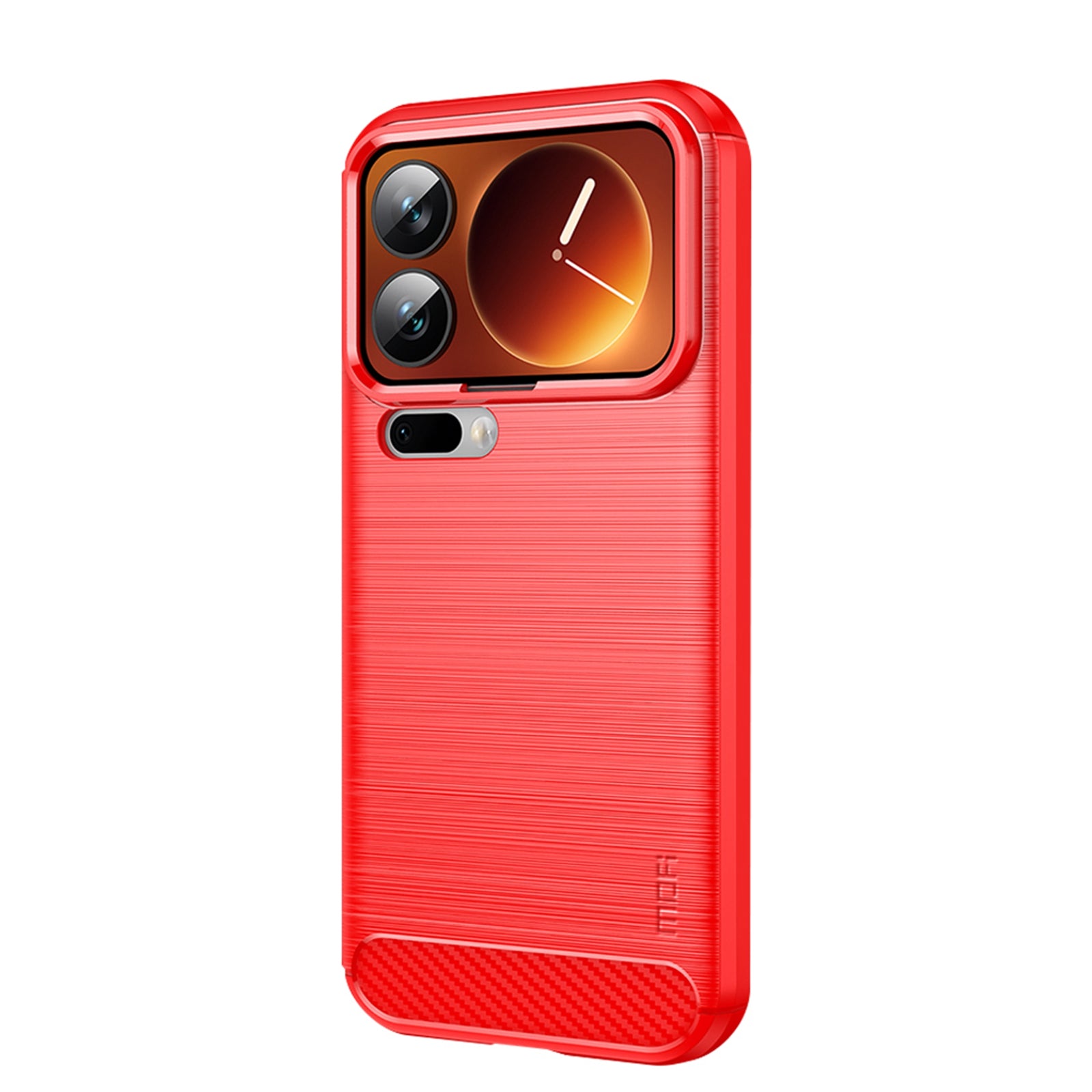 For Xiaomi 17 Pro Max Back Cover MOFI Brushed Texture Carbon Fiber Soft TPU Case - Red