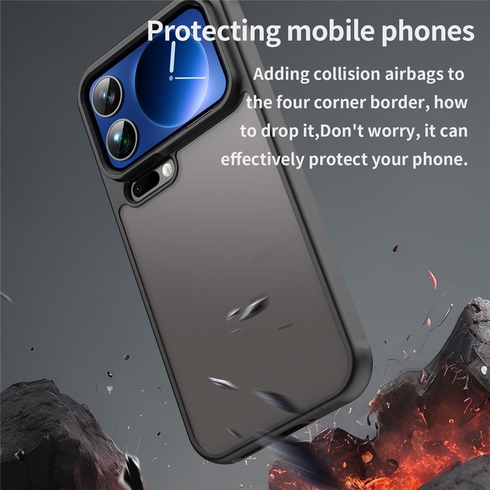 For Xiaomi 17 Pro Max Case Drop Proof Airbags Frosted Translucent PC + TPU Phone Back Cover - Black