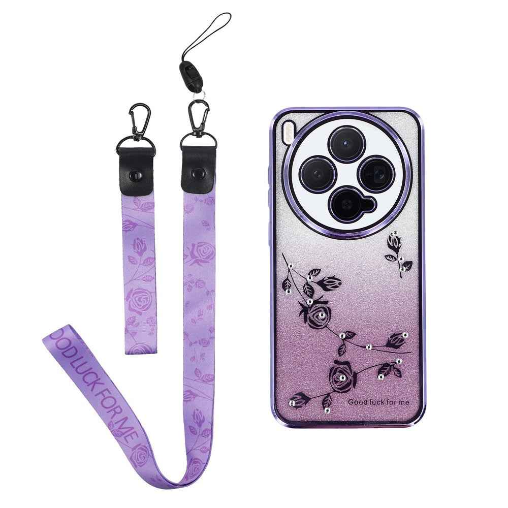 KADEM For vivo X300 5G Case Flower Pattern TPU Gradient Phone Cover with Lanyards - Purple
