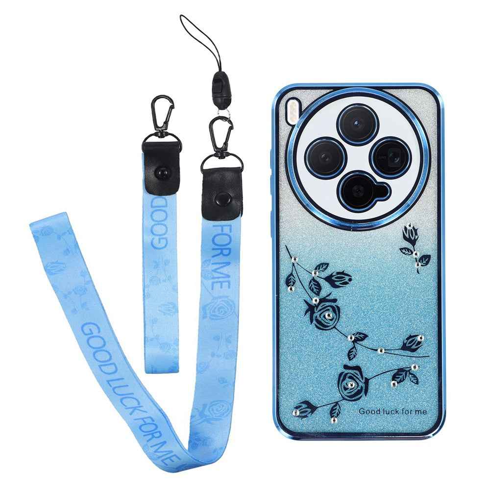 KADEM For vivo X300 5G Case Flower Pattern TPU Gradient Phone Cover with Lanyards - Blue