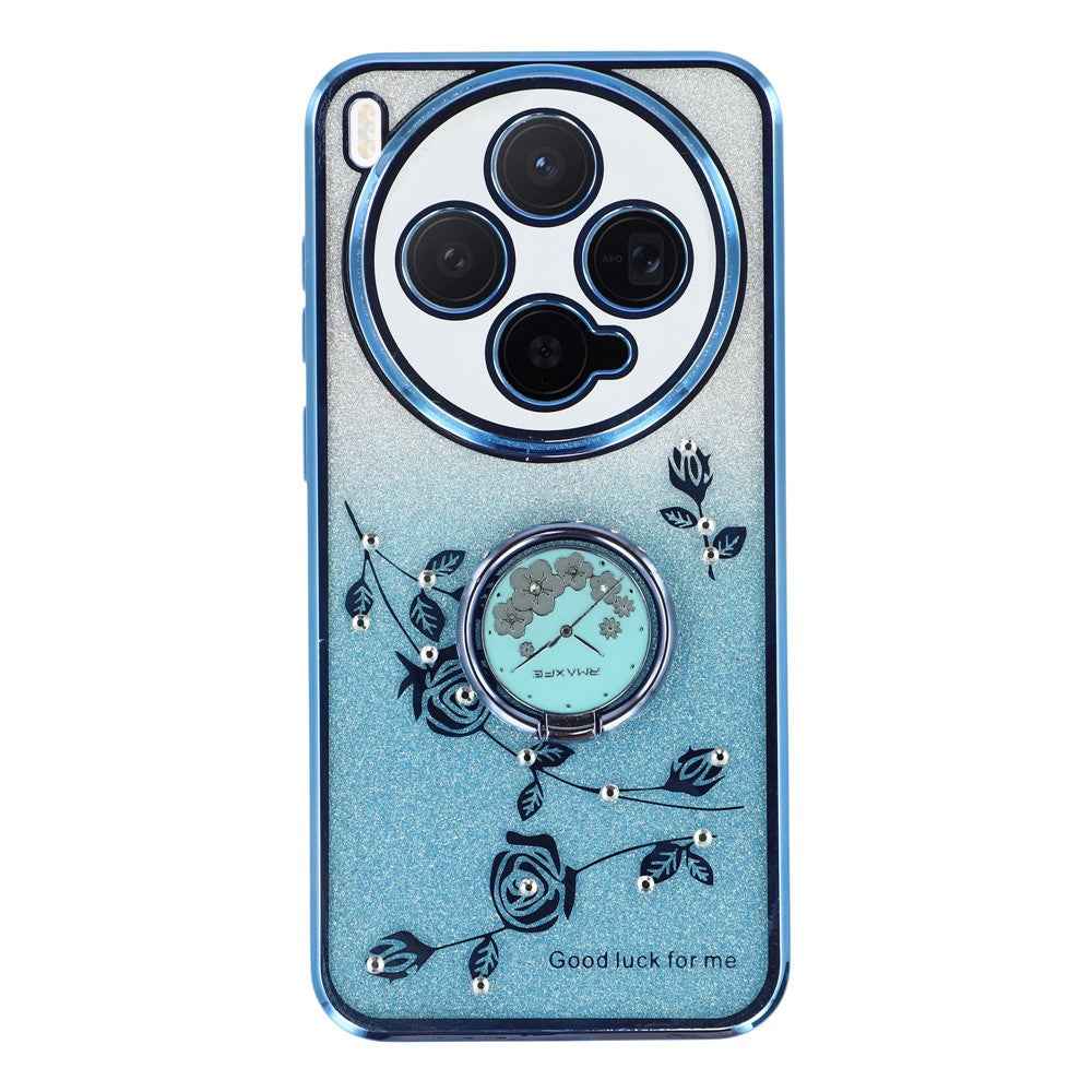 KADEM For vivo X300 5G Case Ring Kickstand TPU Flowers Phone Cover Gradient Glitter - Blue