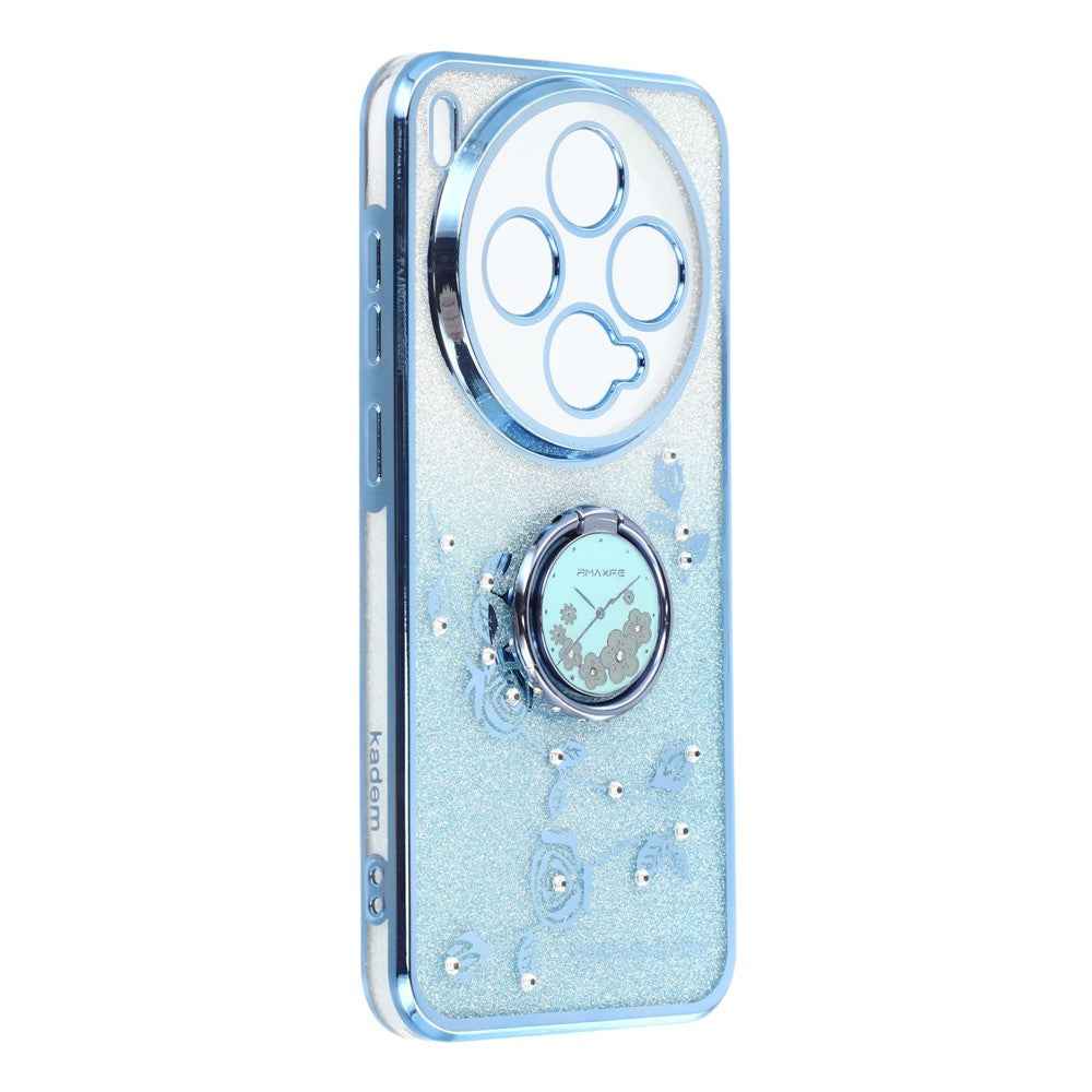 KADEM For vivo X300 5G Case Ring Kickstand TPU Flowers Phone Cover Gradient Glitter - Blue