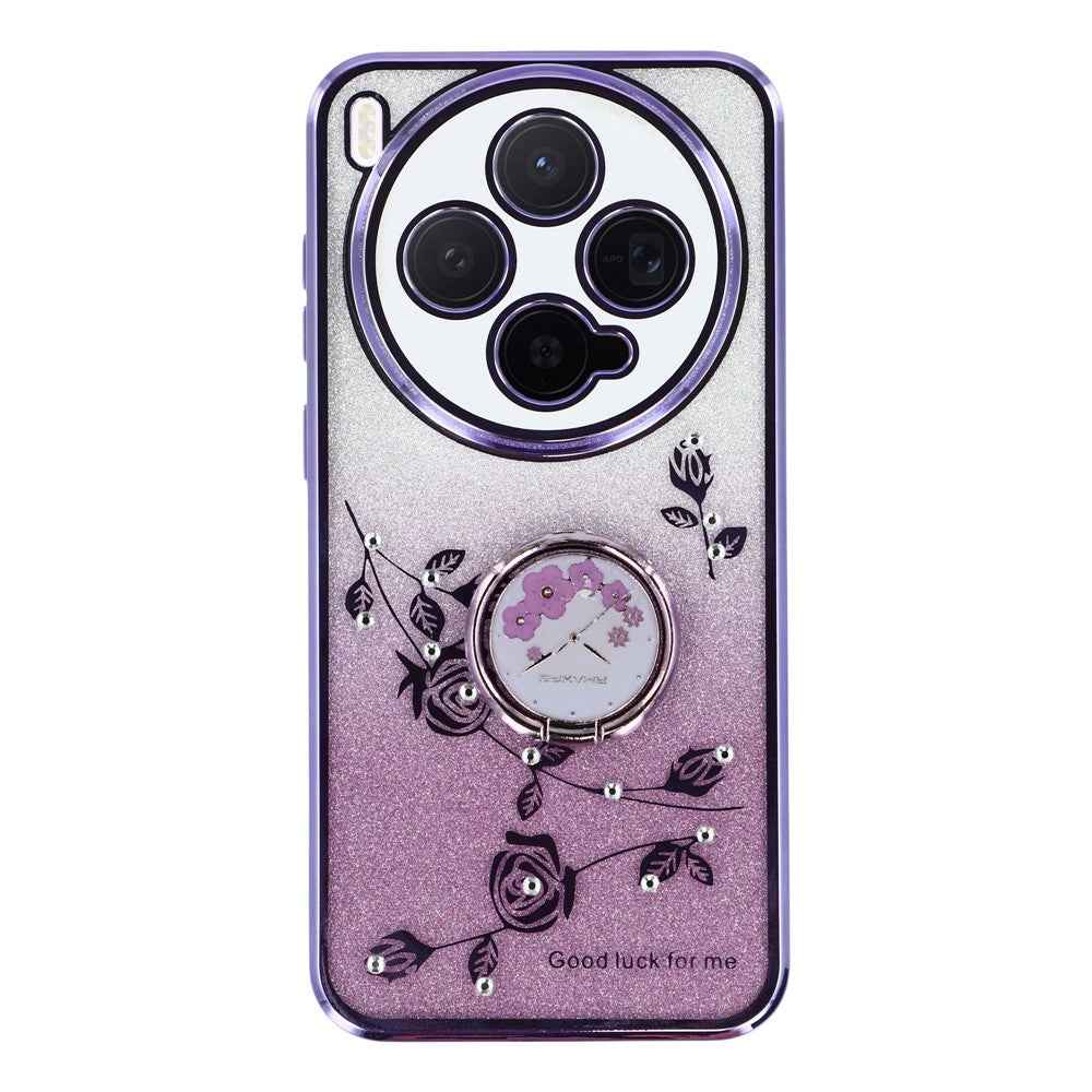 KADEM For vivo X300 5G Case Ring Kickstand TPU Flowers Phone Cover Gradient Glitter - Purple