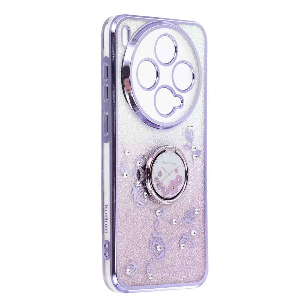 KADEM For vivo X300 5G Case Ring Kickstand TPU Flowers Phone Cover Gradient Glitter - Purple