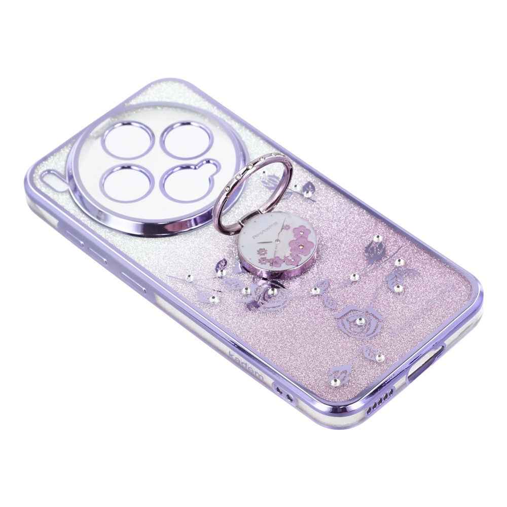 KADEM For vivo X300 5G Case Ring Kickstand TPU Flowers Phone Cover Gradient Glitter - Purple