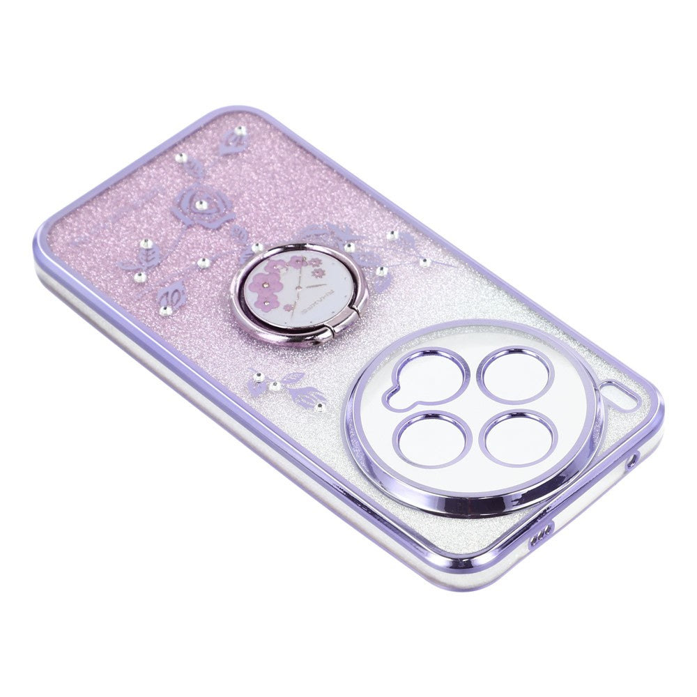 KADEM For vivo X300 5G Case Ring Kickstand TPU Flowers Phone Cover Gradient Glitter - Purple