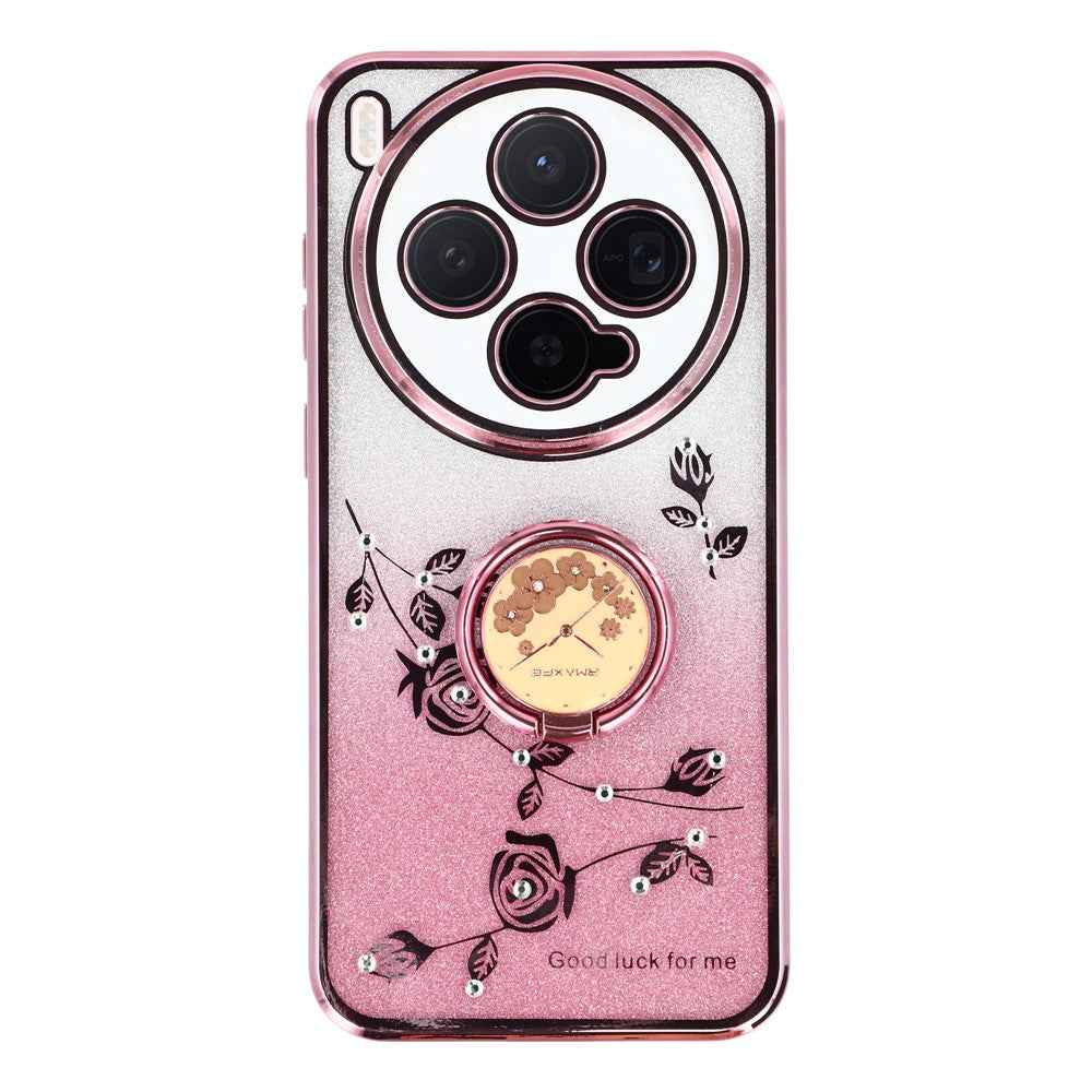 KADEM For vivo X300 5G Case Ring Kickstand TPU Flowers Phone Cover Gradient Glitter - Rose Gold
