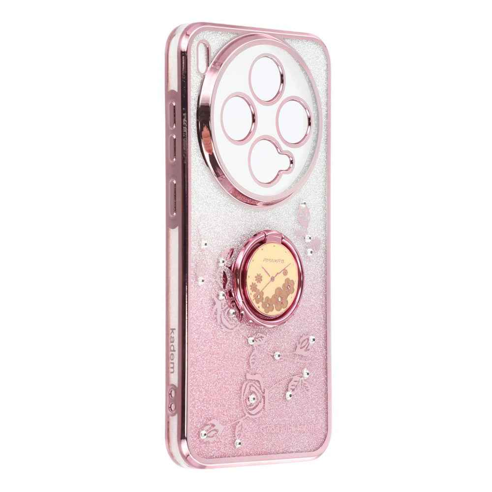 KADEM For vivo X300 5G Case Ring Kickstand TPU Flowers Phone Cover Gradient Glitter - Rose Gold