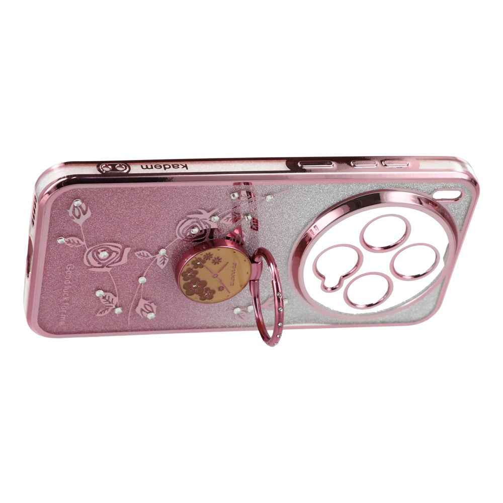 KADEM For vivo X300 5G Case Ring Kickstand TPU Flowers Phone Cover Gradient Glitter - Rose Gold
