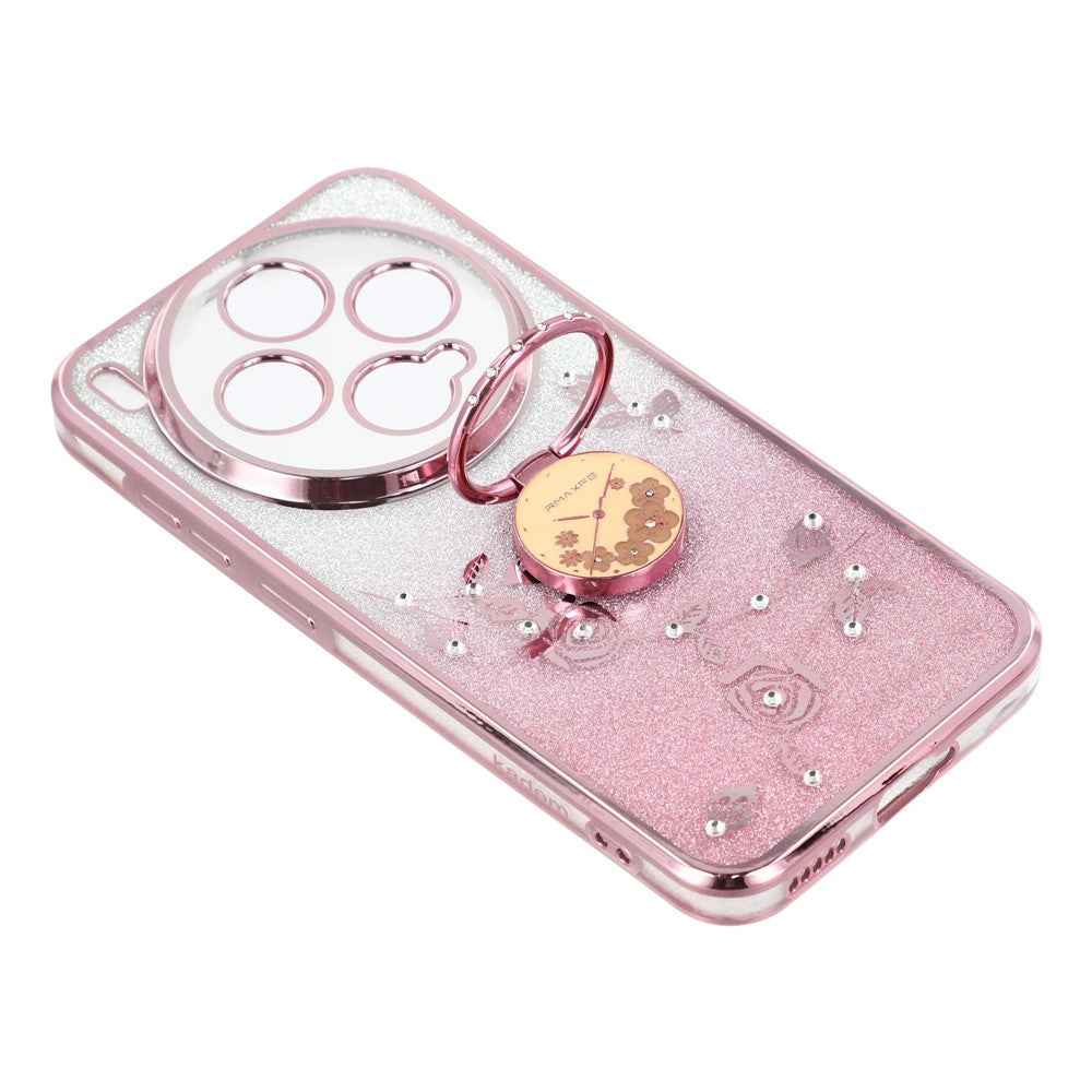 KADEM For vivo X300 5G Case Ring Kickstand TPU Flowers Phone Cover Gradient Glitter - Rose Gold
