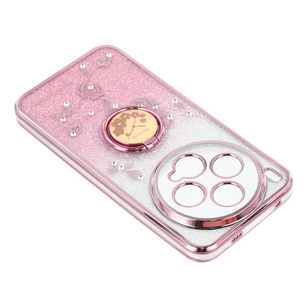 KADEM For vivo X300 5G Case Ring Kickstand TPU Flowers Phone Cover Gradient Glitter - Rose Gold