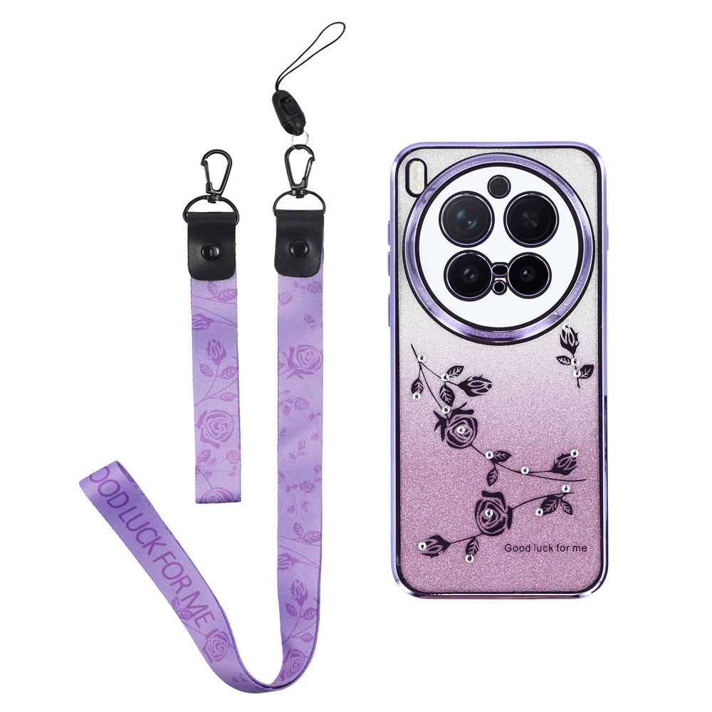 KADEM For vivo X300 Pro 5G Case Flower Pattern TPU Gradient Phone Cover with Lanyards - Purple