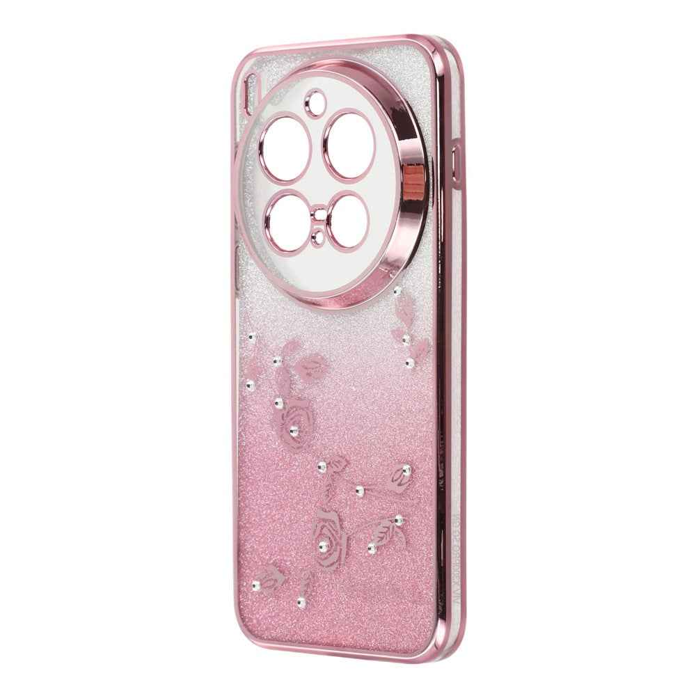 KADEM For vivo X300 Pro 5G Case Flower Pattern TPU Gradient Phone Cover with Lanyards - Rose Gold