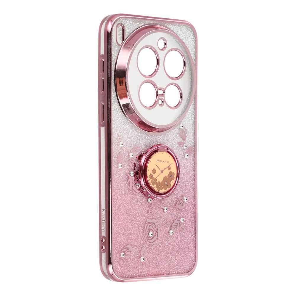 KADEM For vivo X300 Pro 5G Case Ring Kickstand TPU Flowers Phone Cover Gradient Glitter - Rose Gold