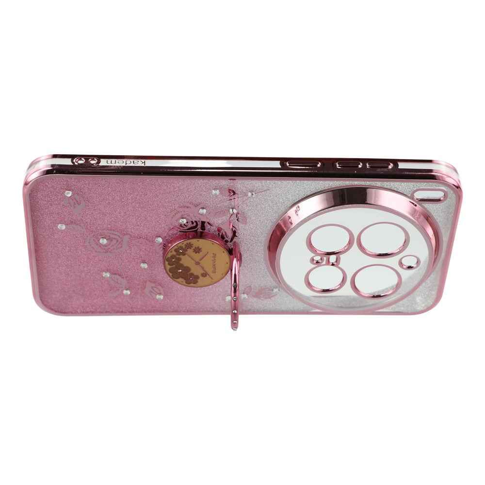 KADEM For vivo X300 Pro 5G Case Ring Kickstand TPU Flowers Phone Cover Gradient Glitter - Rose Gold