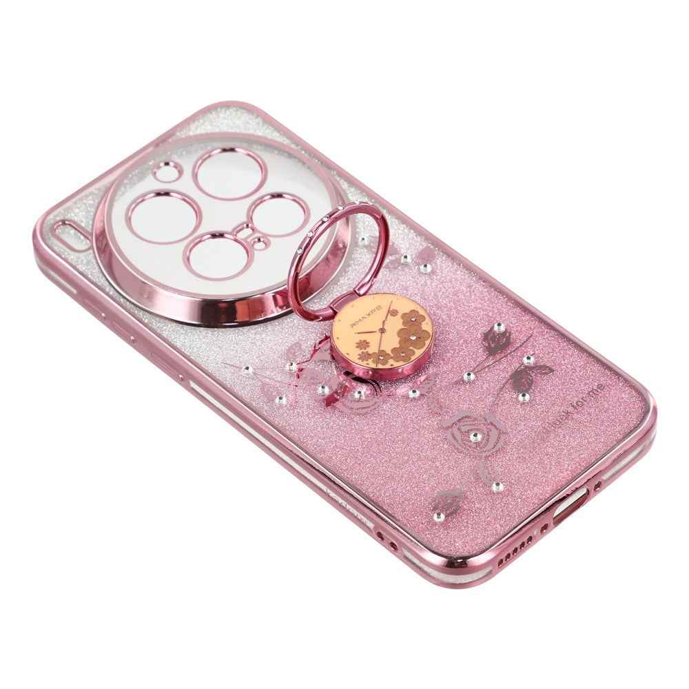 KADEM For vivo X300 Pro 5G Case Ring Kickstand TPU Flowers Phone Cover Gradient Glitter - Rose Gold