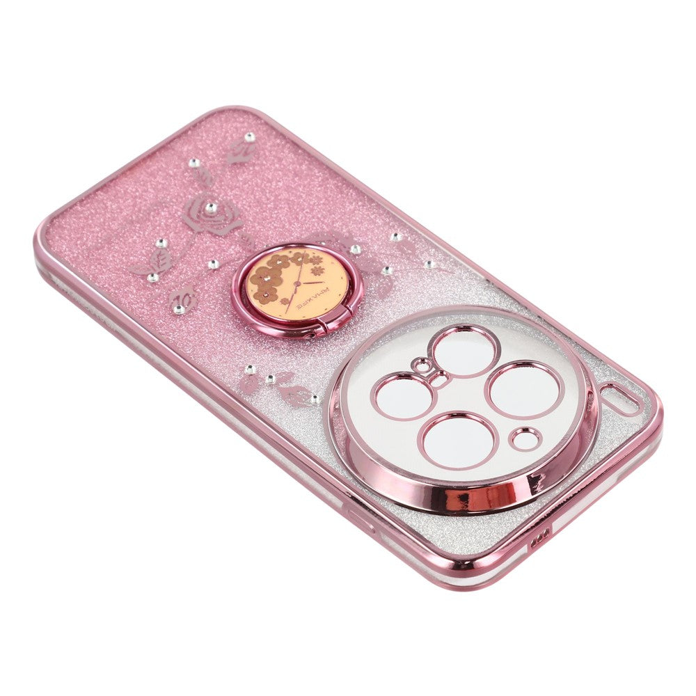 KADEM For vivo X300 Pro 5G Case Ring Kickstand TPU Flowers Phone Cover Gradient Glitter - Rose Gold