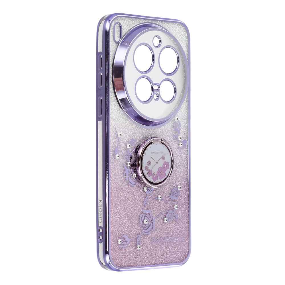 KADEM For vivo X300 Pro 5G Case Ring Kickstand TPU Flowers Phone Cover Gradient Glitter - Purple