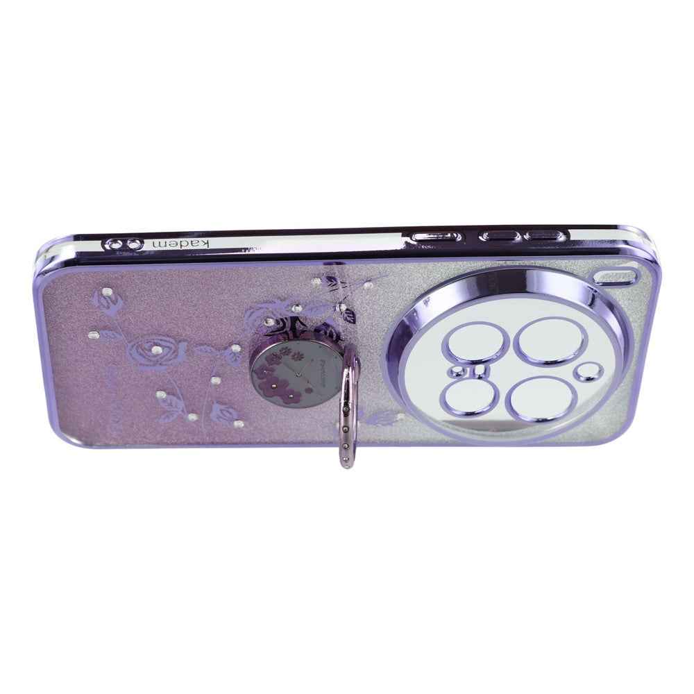 KADEM For vivo X300 Pro 5G Case Ring Kickstand TPU Flowers Phone Cover Gradient Glitter - Purple
