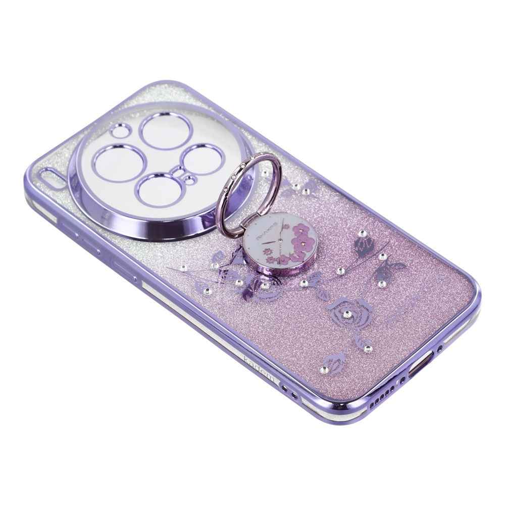 KADEM For vivo X300 Pro 5G Case Ring Kickstand TPU Flowers Phone Cover Gradient Glitter - Purple