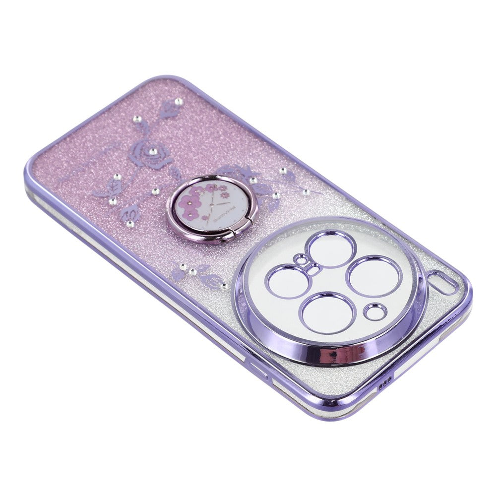 KADEM For vivo X300 Pro 5G Case Ring Kickstand TPU Flowers Phone Cover Gradient Glitter - Purple