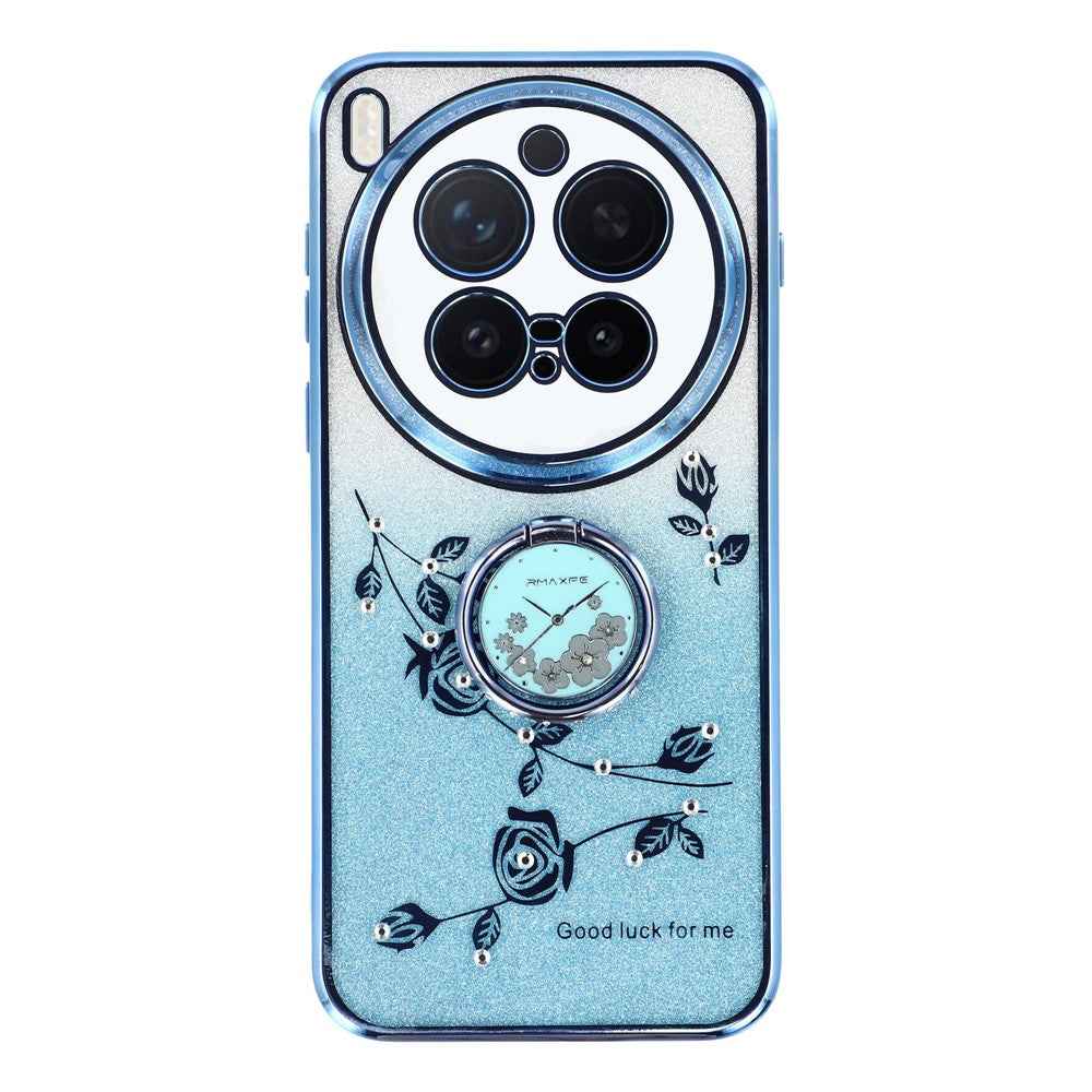 KADEM For vivo X300 Pro 5G Case Ring Kickstand TPU Flowers Phone Cover Gradient Glitter - Blue