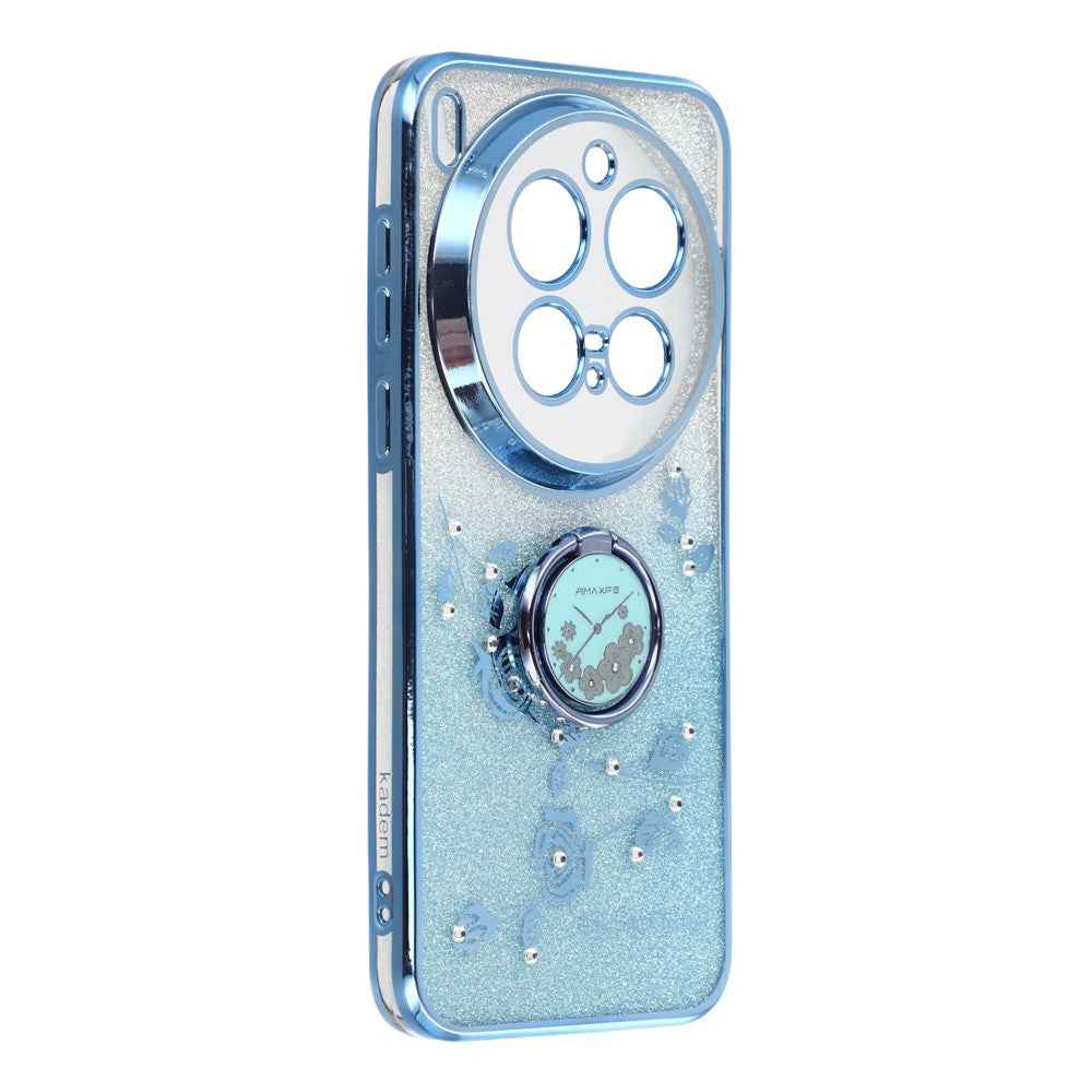 KADEM For vivo X300 Pro 5G Case Ring Kickstand TPU Flowers Phone Cover Gradient Glitter - Blue