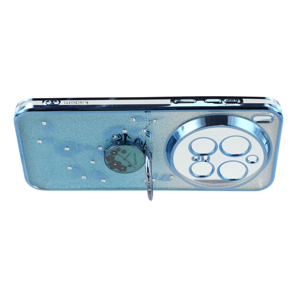 KADEM For vivo X300 Pro 5G Case Ring Kickstand TPU Flowers Phone Cover Gradient Glitter - Blue