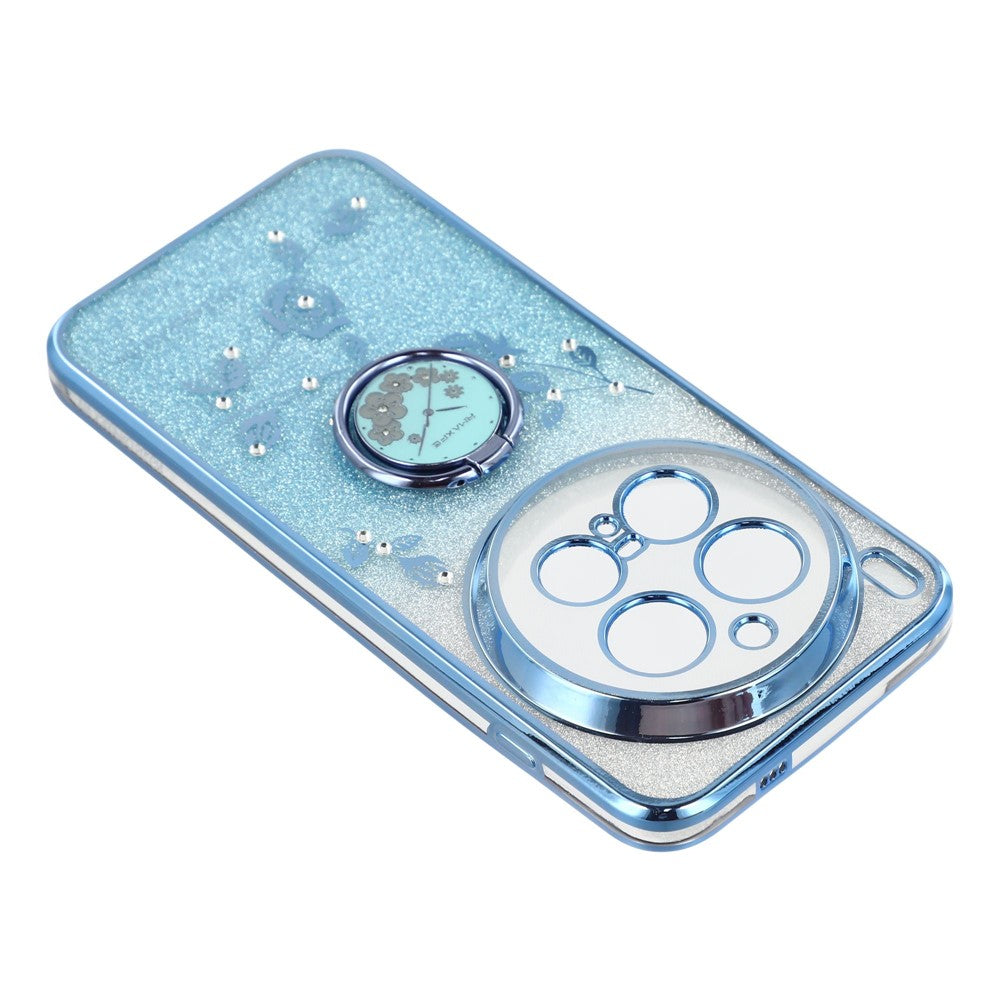 KADEM For vivo X300 Pro 5G Case Ring Kickstand TPU Flowers Phone Cover Gradient Glitter - Blue