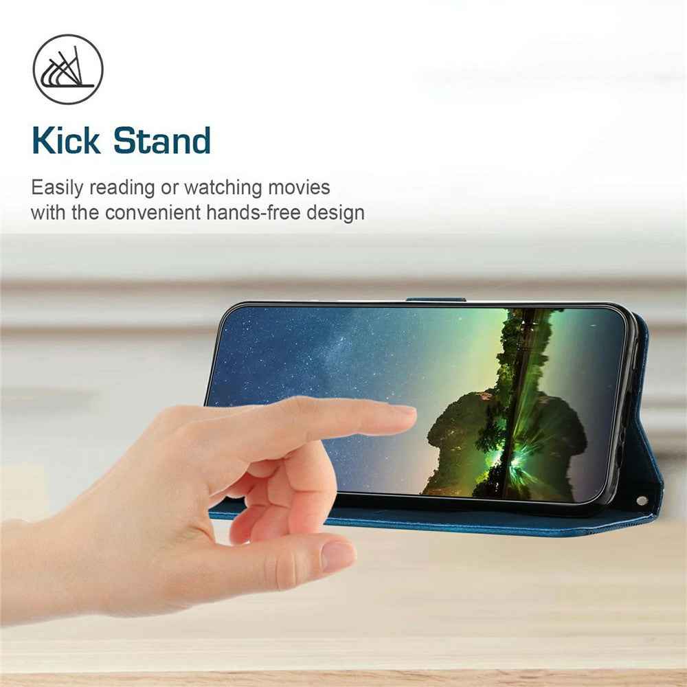 For Xiaomi 17 Pro Leather Case Imprinted Triangle Phone Cover with Hand Strap - Blue