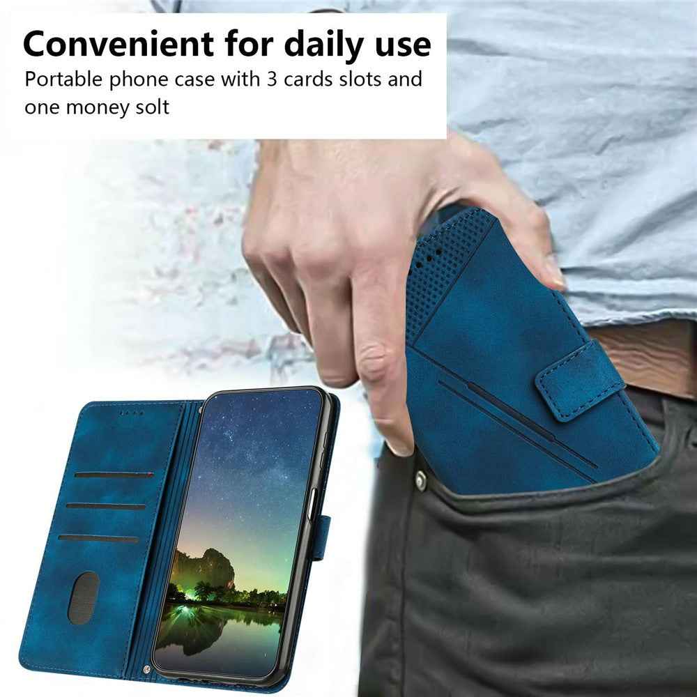 For Xiaomi 17 Pro Leather Case Imprinted Triangle Phone Cover with Hand Strap - Blue