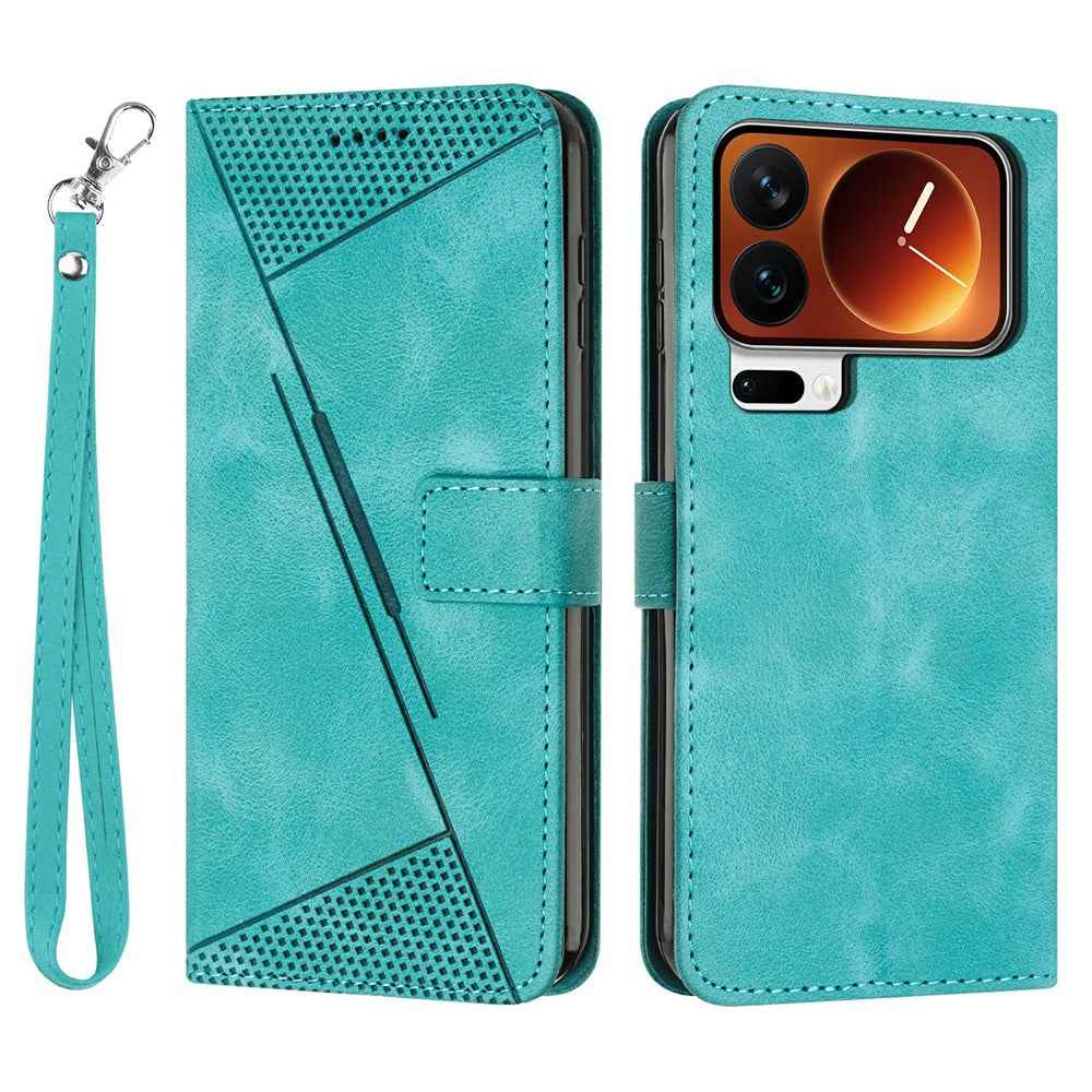 For Xiaomi 17 Pro Leather Case Imprinted Triangle Phone Cover with Hand Strap - Green