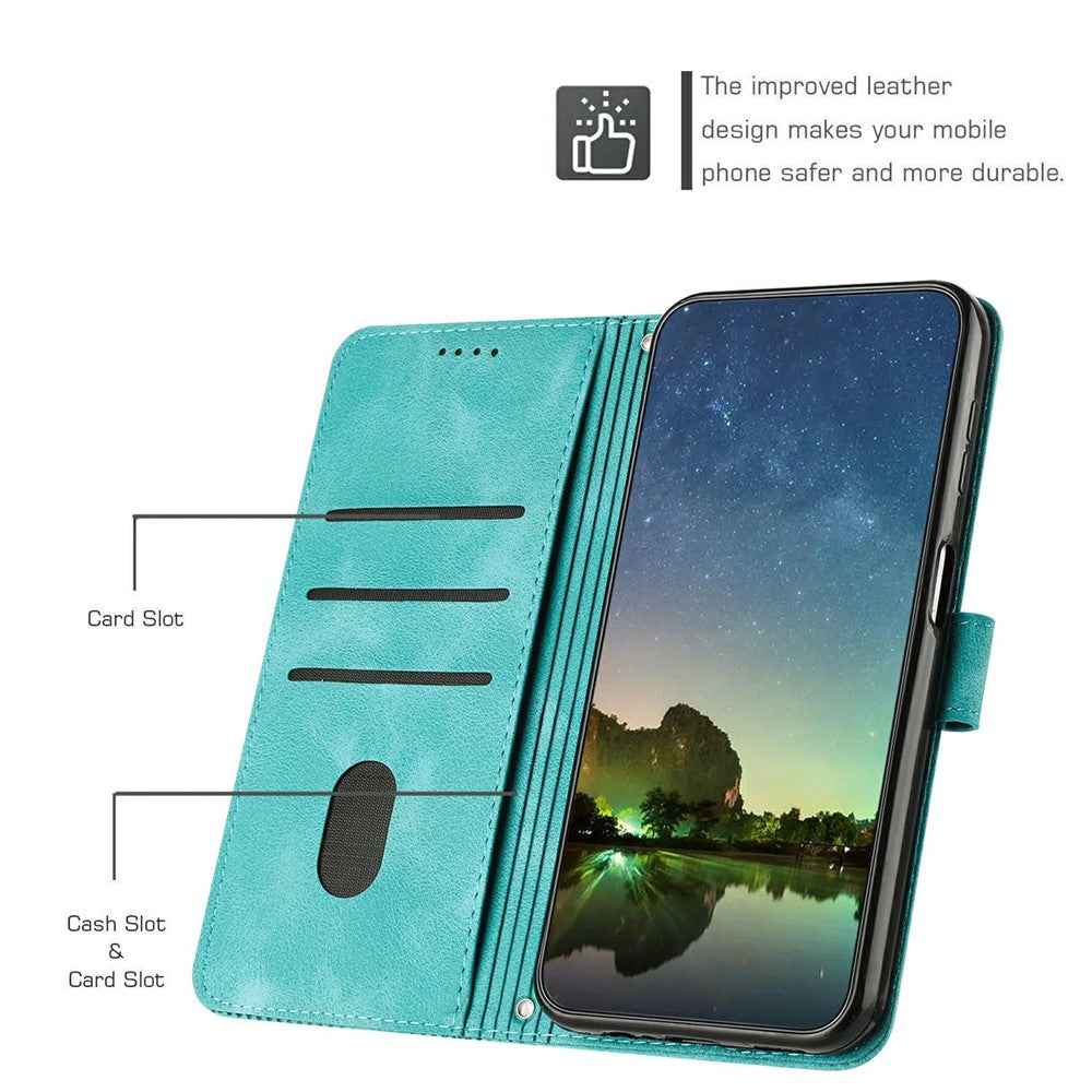 For Xiaomi 17 Pro Leather Case Imprinted Triangle Phone Cover with Hand Strap - Green