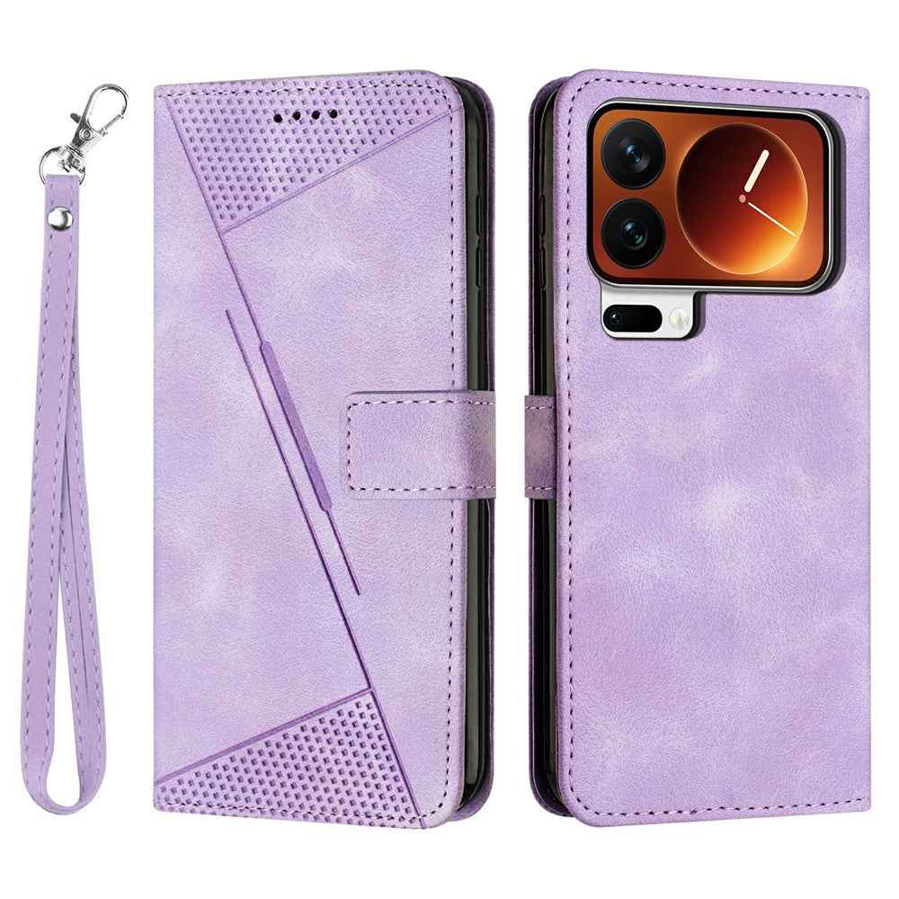 For Xiaomi 17 Pro Leather Case Imprinted Triangle Phone Cover with Hand Strap - Purple