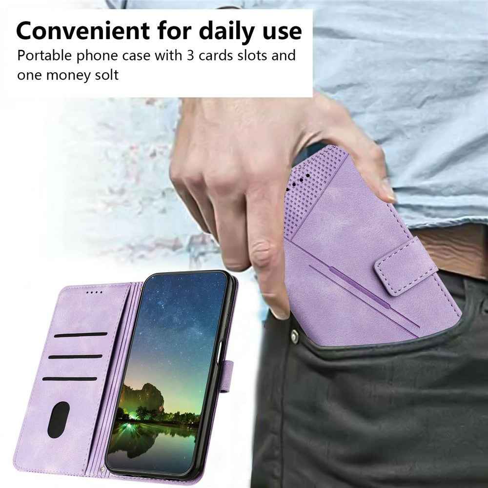For Xiaomi 17 Pro Leather Case Imprinted Triangle Phone Cover with Hand Strap - Purple