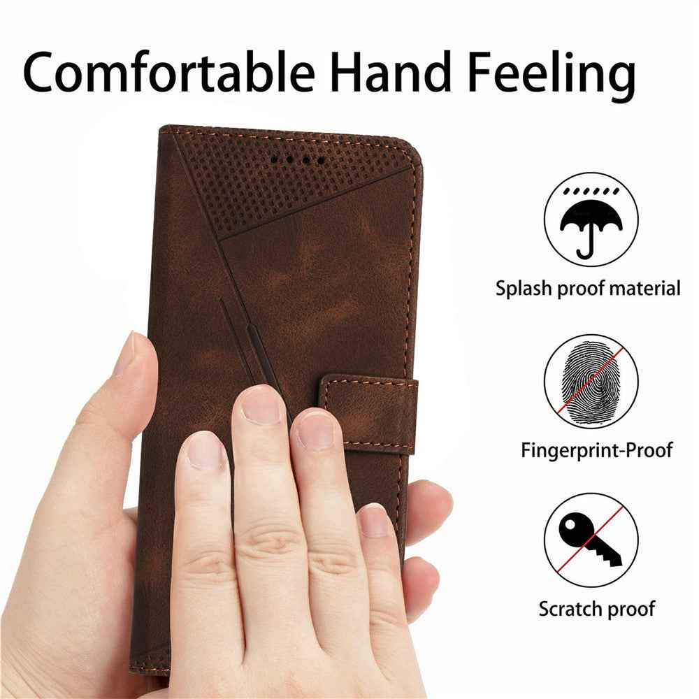 For Xiaomi 17 Pro Leather Case Imprinted Triangle Phone Cover with Hand Strap - Brown