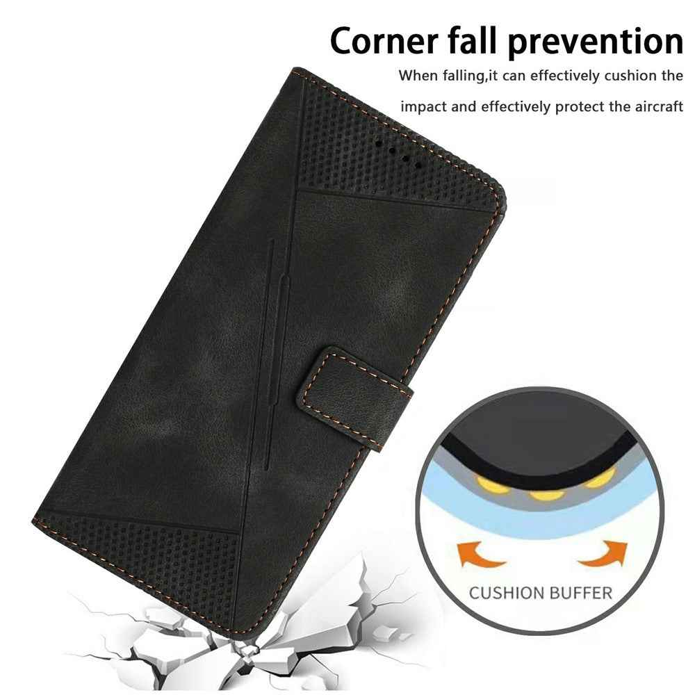 For Xiaomi 17 Pro Leather Case Imprinted Triangle Phone Cover with Hand Strap - Black