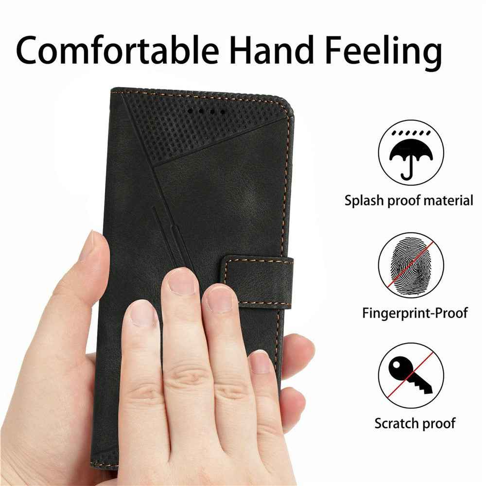 For Xiaomi 17 Pro Leather Case Imprinted Triangle Phone Cover with Hand Strap - Black