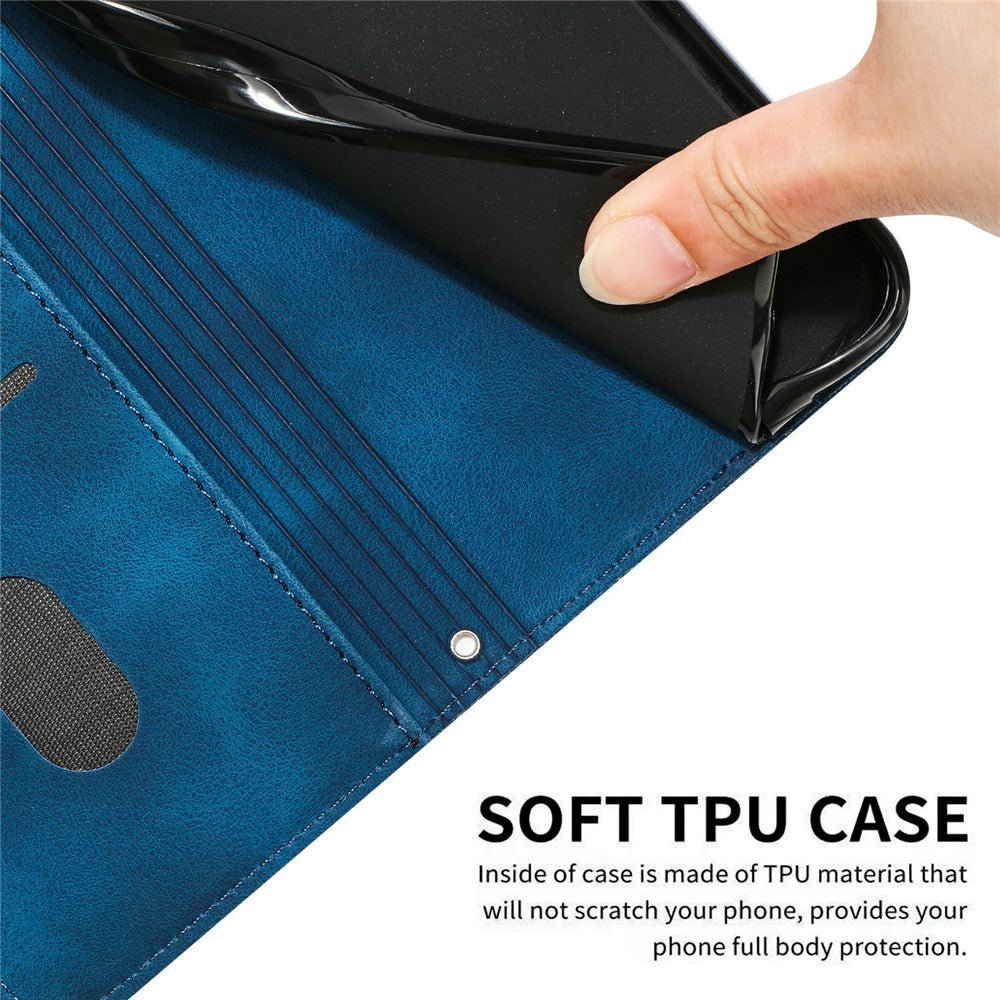 For Xiaomi 17 Pro Max Leather Case Imprinted Triangle Phone Cover with Hand Strap - Blue
