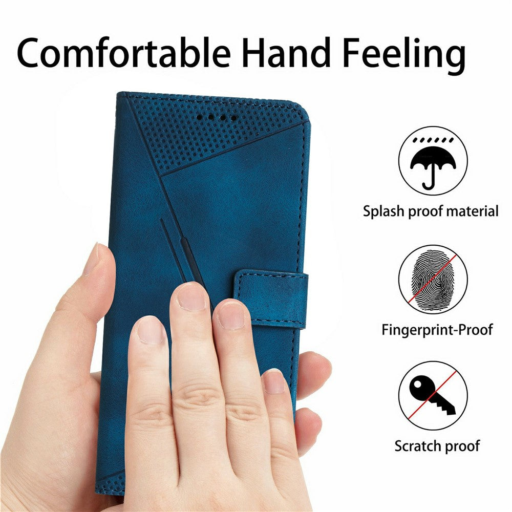 For Xiaomi 17 Pro Max Leather Case Imprinted Triangle Phone Cover with Hand Strap - Blue