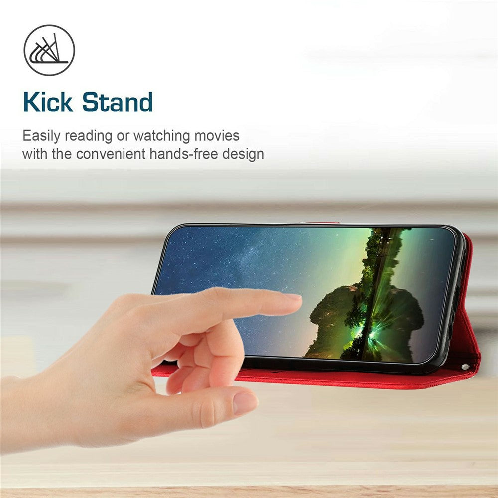 For Xiaomi 17 Pro Max Leather Case Imprinted Triangle Phone Cover with Hand Strap - Red