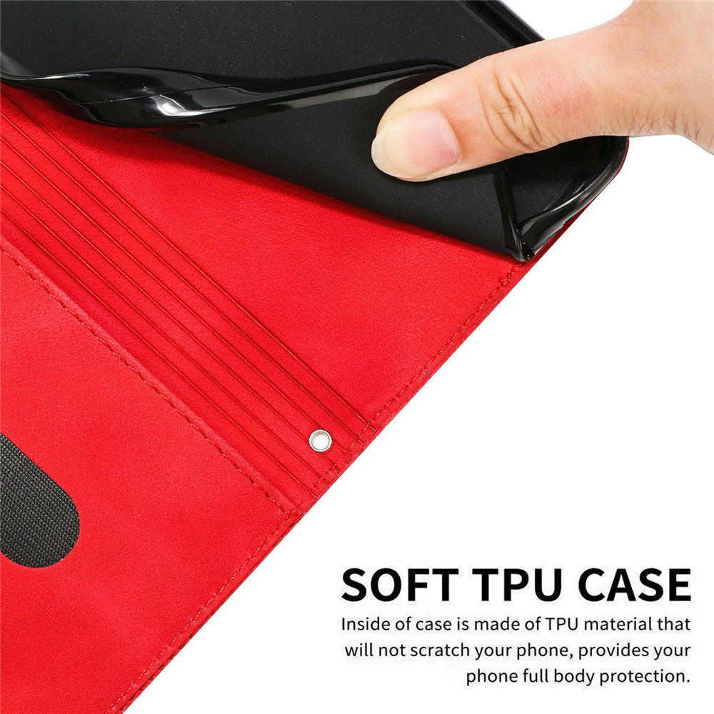 For Xiaomi 17 Pro Max Leather Case Imprinted Triangle Phone Cover with Hand Strap - Red