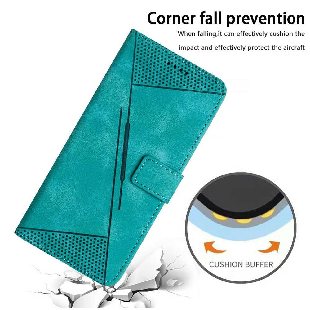 For Xiaomi 17 Pro Max Leather Case Imprinted Triangle Phone Cover with Hand Strap - Green