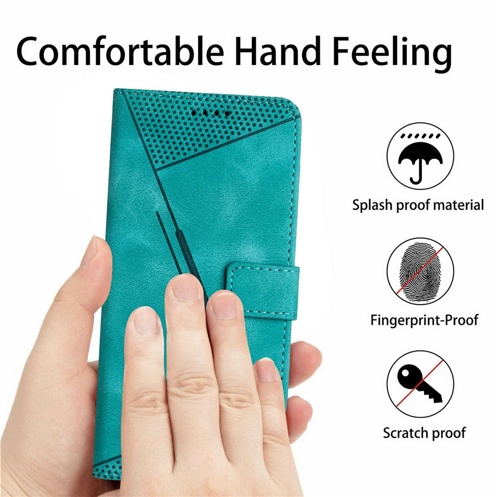 For Xiaomi 17 Pro Max Leather Case Imprinted Triangle Phone Cover with Hand Strap - Green