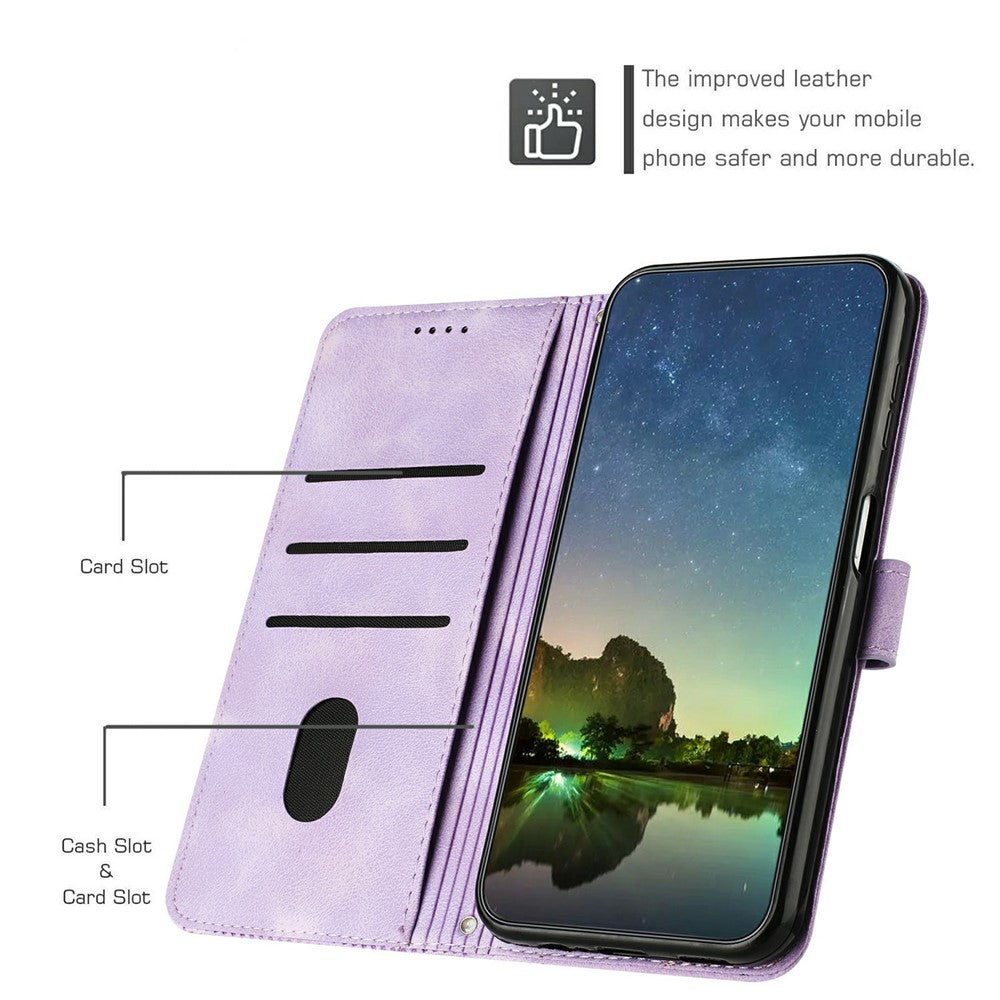 For Xiaomi 17 Pro Max Leather Case Imprinted Triangle Phone Cover with Hand Strap - Purple