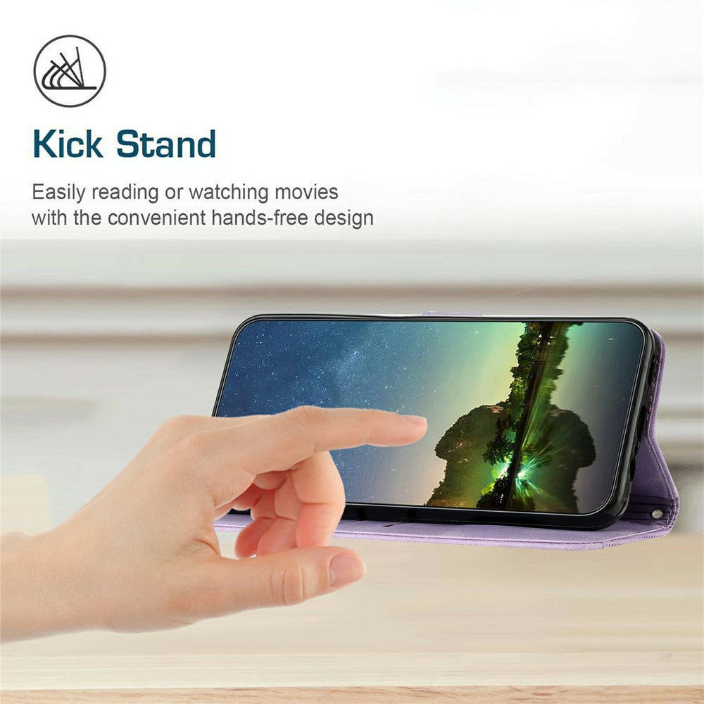 For Xiaomi 17 Pro Max Leather Case Imprinted Triangle Phone Cover with Hand Strap - Purple