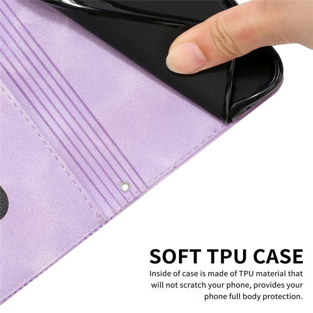 For Xiaomi 17 Pro Max Leather Case Imprinted Triangle Phone Cover with Hand Strap - Purple