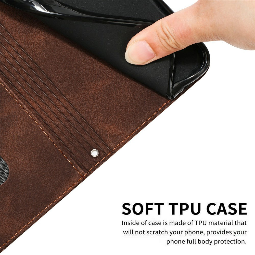 For Xiaomi 17 Pro Max Leather Case Imprinted Triangle Phone Cover with Hand Strap - Brown