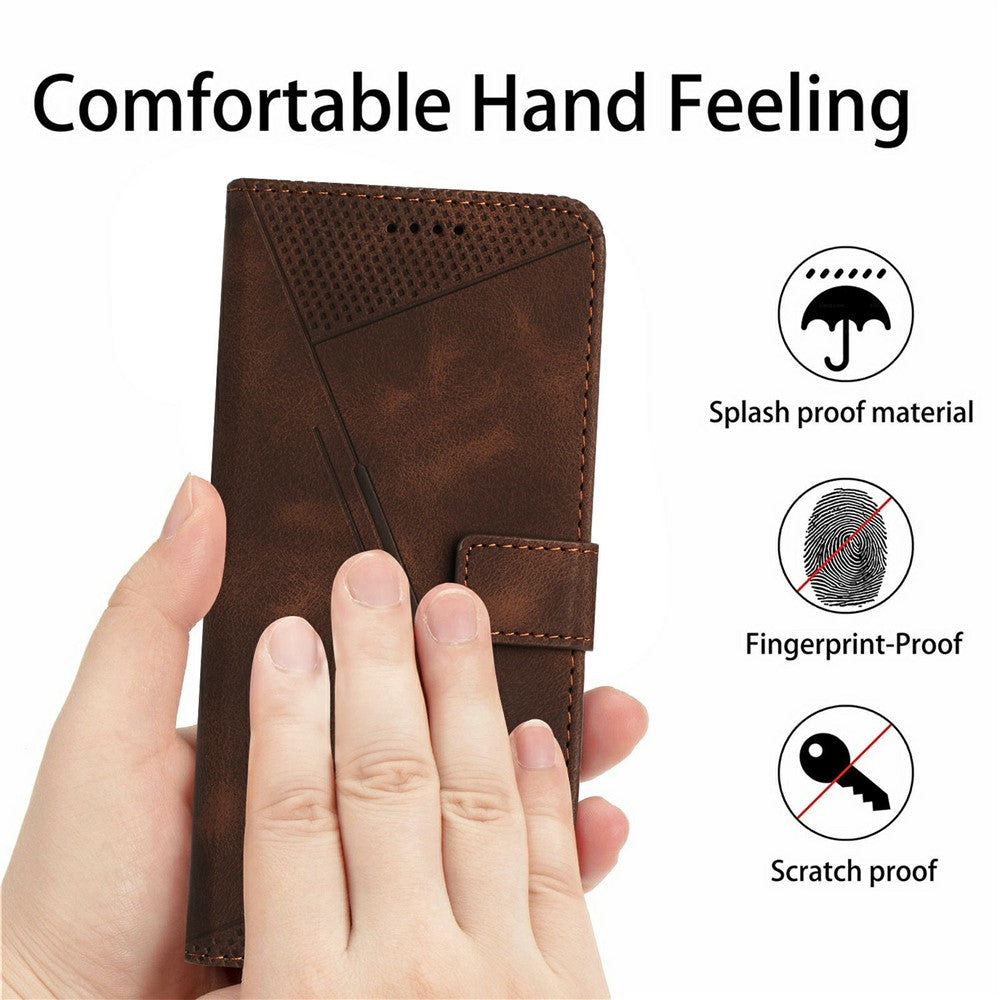 For Xiaomi 17 Pro Max Leather Case Imprinted Triangle Phone Cover with Hand Strap - Brown