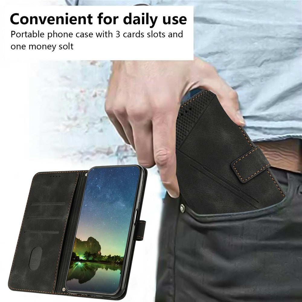 For Xiaomi 17 Pro Max Leather Case Imprinted Triangle Phone Cover with Hand Strap - Black